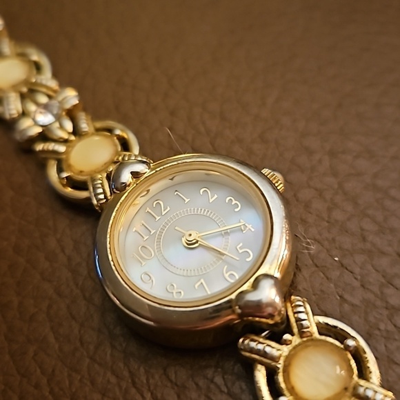VTG CHRISTIAN BENET 1990s Mother of Pearl Baroque Yellow Cabochon Watch main image 8